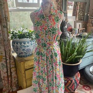 ***SOLD***Boden Tropical 🌴 🦜 Print Midi Dress - Green and Pink 12